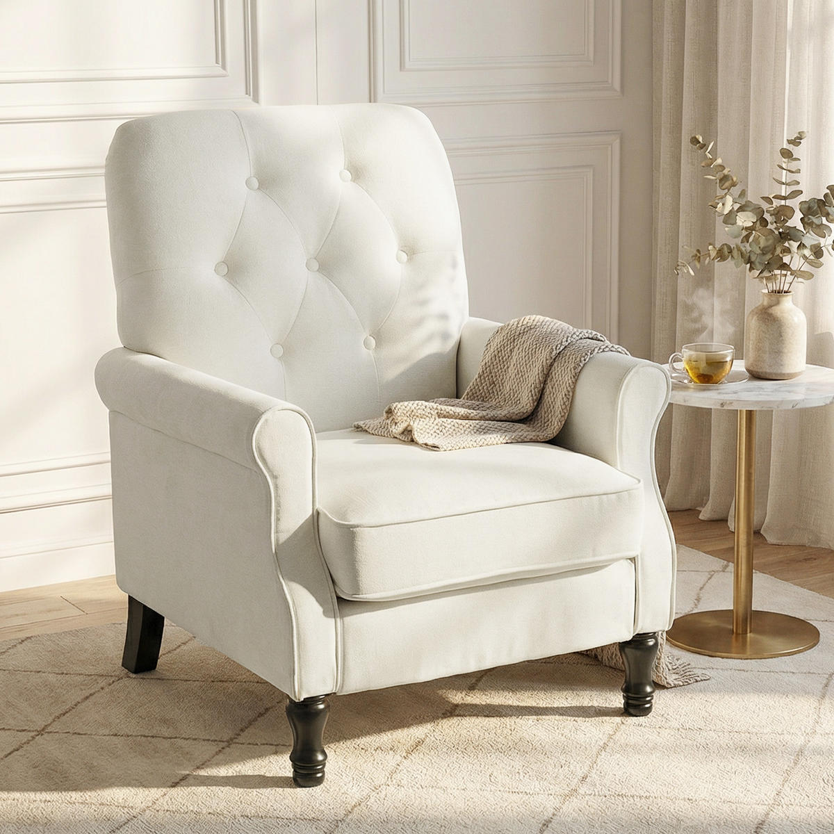 SESSEL DE-13537 mit dicker Polsterung und Federkern Creme - Creme, Textil (69/90/75cm) - ComfortXL