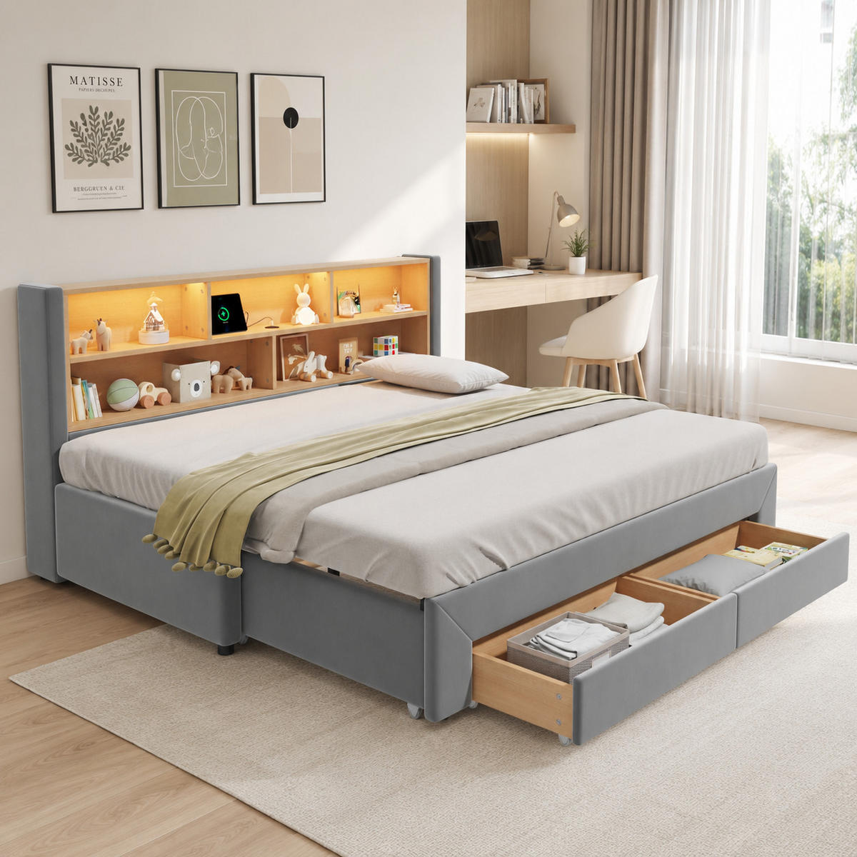 AUSZIEHBETT 90/200 cm mit Stauraum, DE-41800, in Grau - Grau, Holzwerkstoff (90/200cm) - ComfortXL