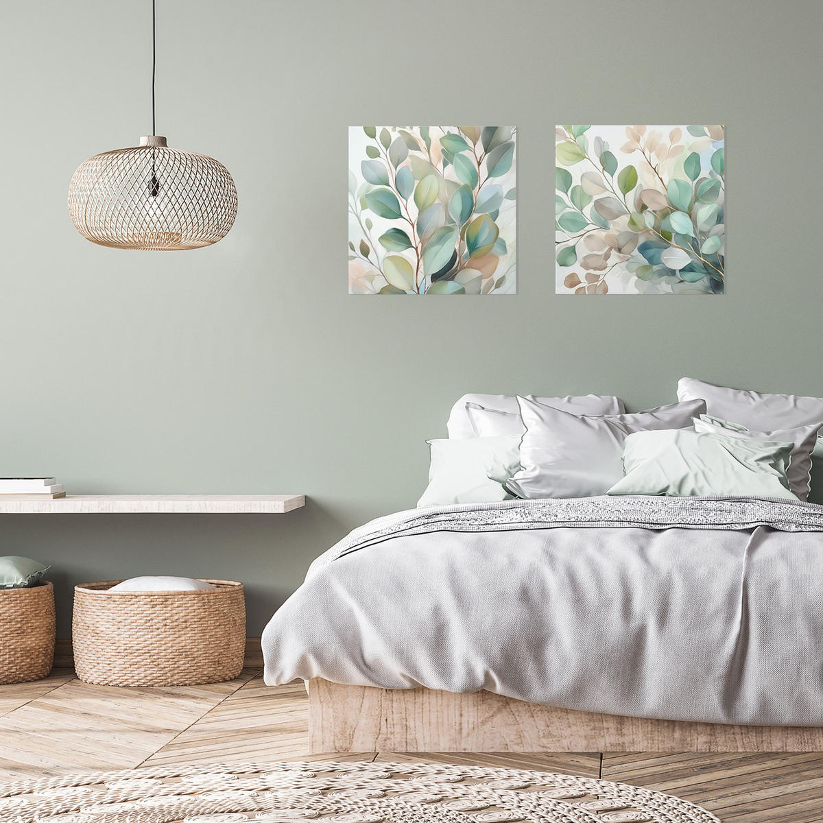 GLASBILD 50x50 cm Natur Eukalyptus - Beige, Glas (50/50cm) - artissimo