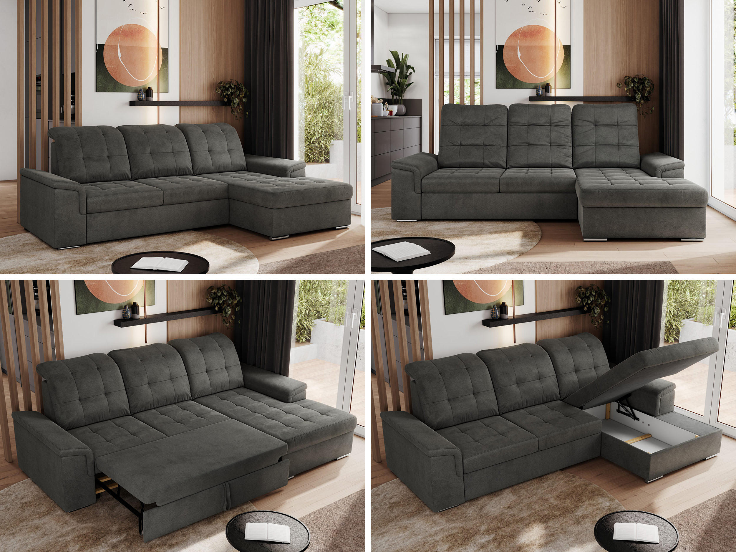 Thumbnail - Ecksofa, Dunkelgrau, Textil, 4-Sitzer, L-Form,L-Form, 256x160 cm, Oeko-Tex®, Wohnzimmer, Sofas & Couches, Wohnlandschaft...