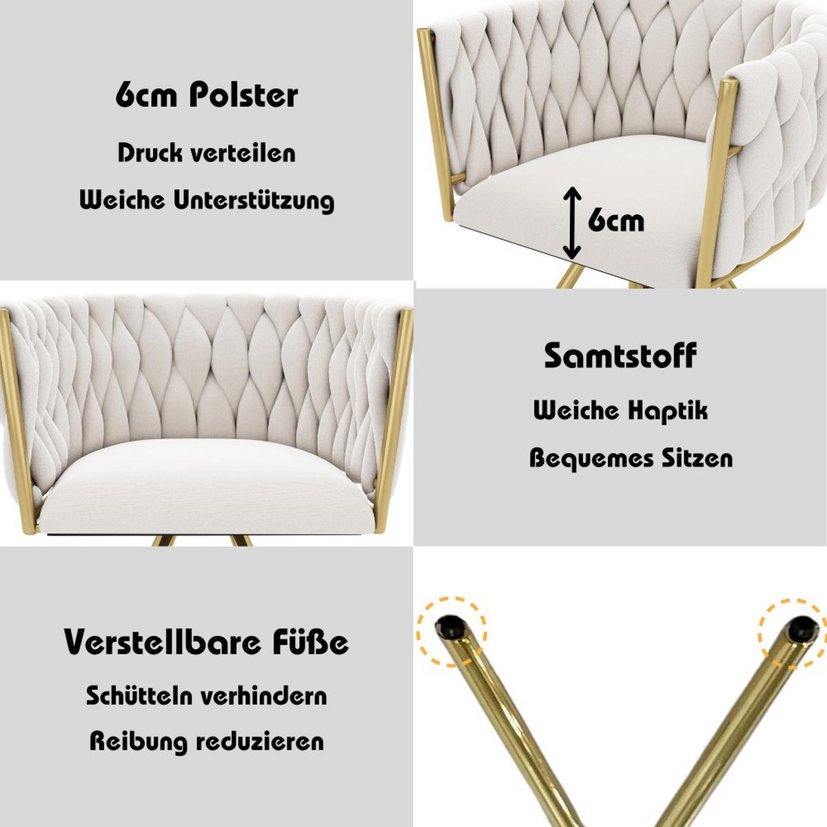 ARMLEHNSTUH 2 Stück in Beige und Gold - Beige, Textil (54/72/59cm) - KOMHTOM