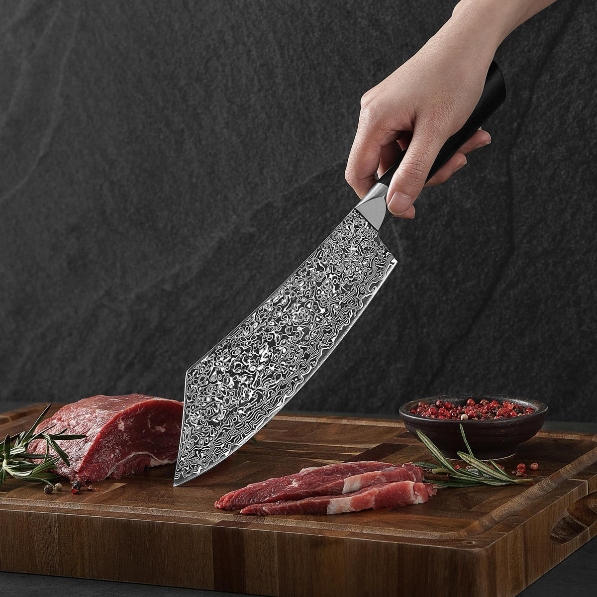 BLOCKMESSER Black Edition Damast Hakata Bocho - Braun, Metall (34cm) - Zayiko