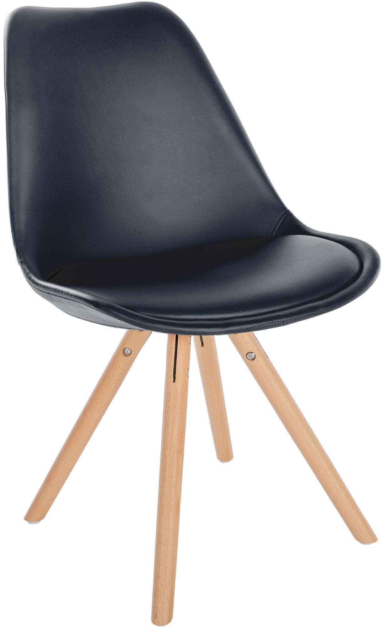 STUHL Lederlook schwarz - Eukalyptusholzfarben/Schwarz, Holz/Textil (48/81/54cm) - CLP