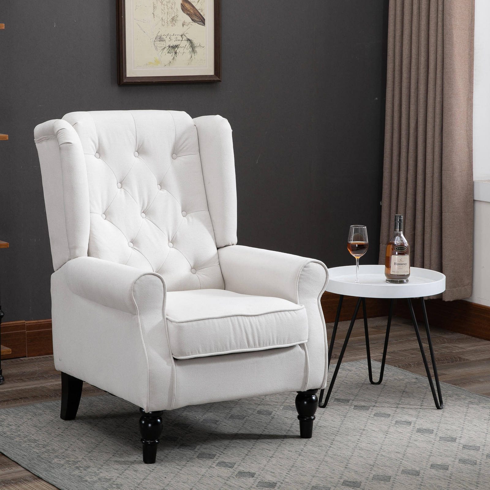 OHRENSESSEL Polyester, Holz, Cremeweiß - Creme/Weiß, Kunststoff (86/102/74cm) - HOMCOM