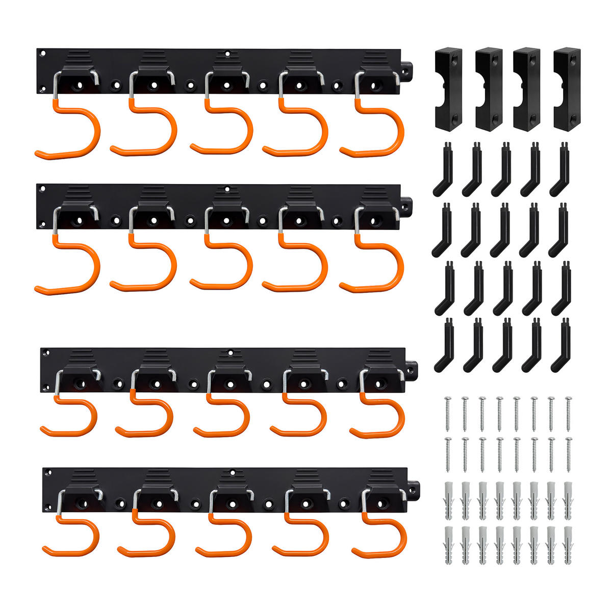 GARTENGERÄTEHALTER Schwarz Orange 20 Haken Wand 43 cm - Schwarz, Kunststoff/Metall (43/5/2cm) - Relaxdays