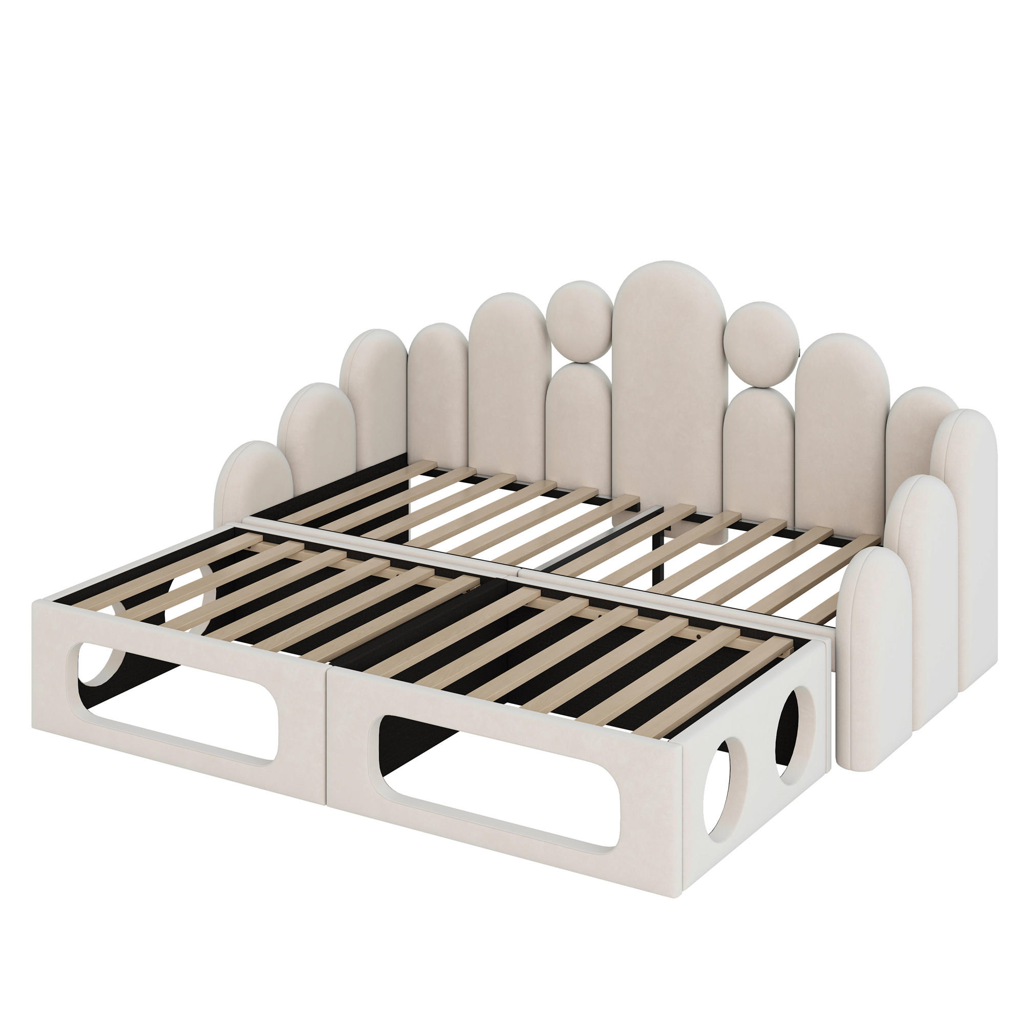 KINDERBETT 90/200 cm DE-02146, in Beige, mit Sofa- und Haustierbett-Funktion - Beige, Holzwerkstoff (90/200cm) - ComfortXL