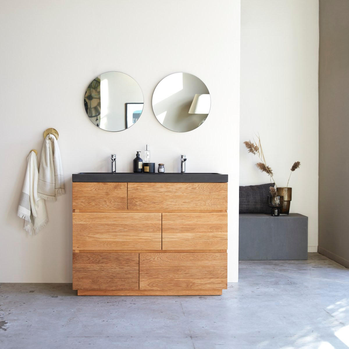 BADEZIMMERMÖBEL Karl Natur aus Eiche - Naturfarben, Holz (120/94/46cm) - Tikamoon