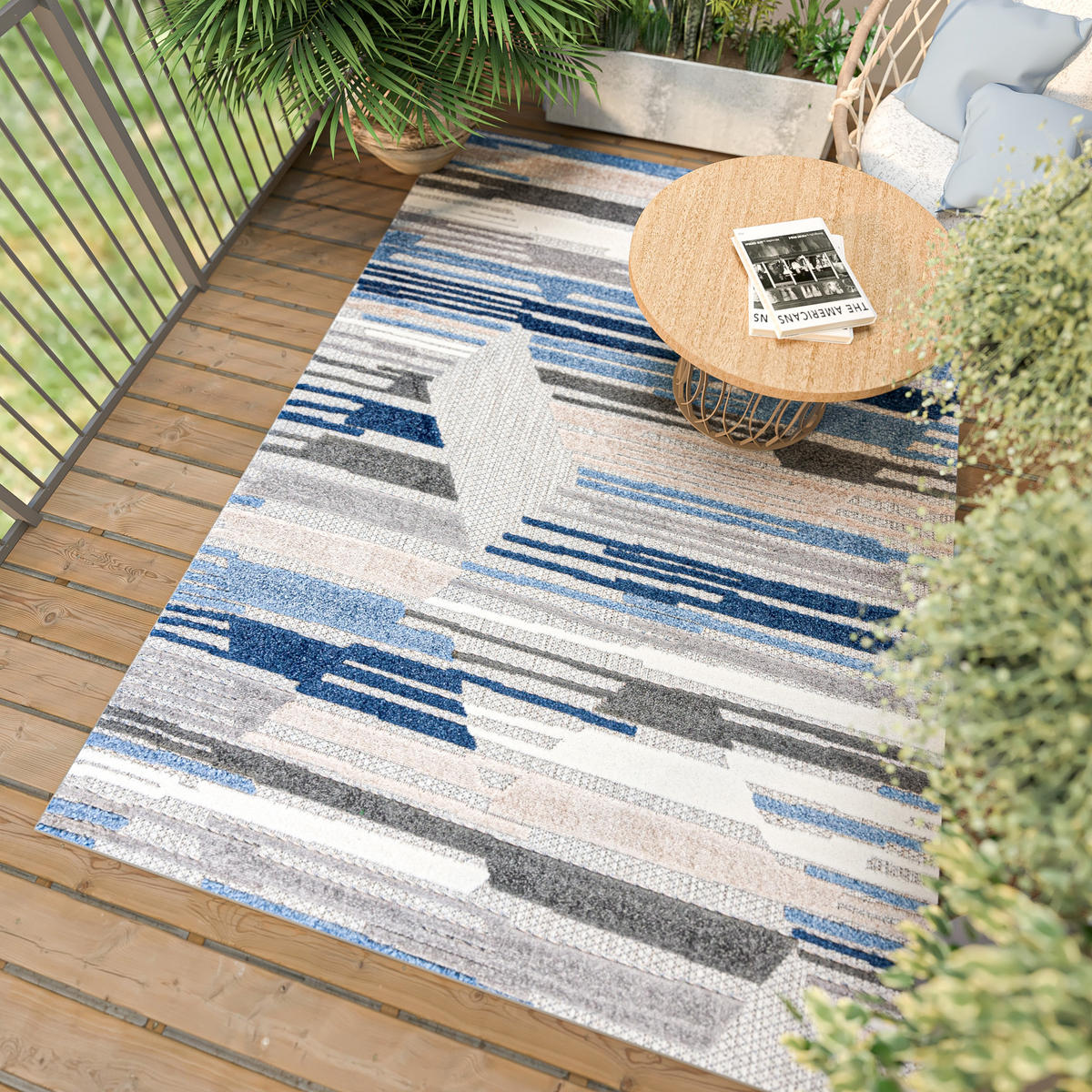TEPPICH In-Outdoor Blau Abstract Grau - Kurzflor Rechteckig - 160 x 230 cm - Blau, Textil (160/230cm) - Mazovia