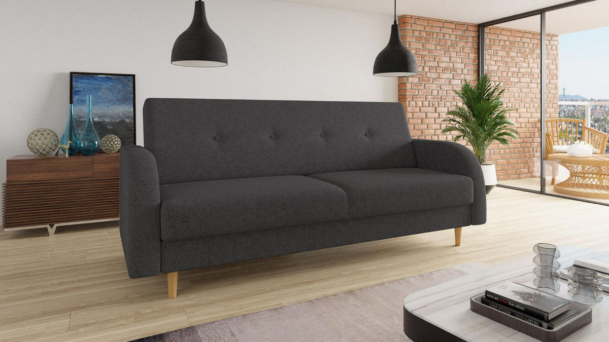 SCHLAFSOFA Kelso - Beige/Schwarz, Holz/Textil (215/89/89cm)