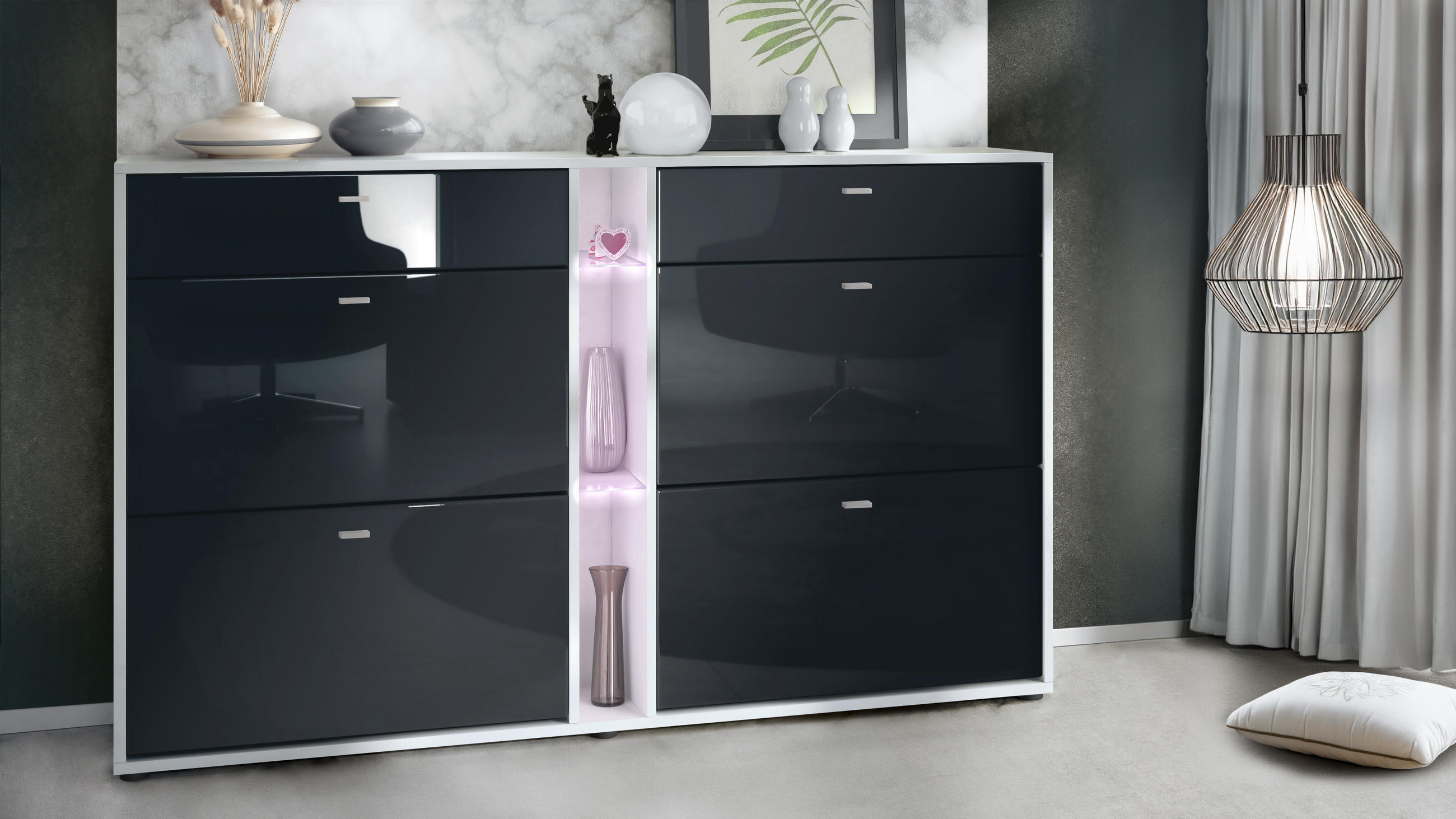 SCHUHSCHRANK Today Fronten in Schwarz Hochglanz - Schwarz Hochglanz, Holzwerkstoff (155.5/95/28cm) - Vladon