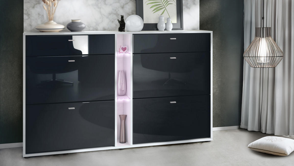 SCHUHSCHRANK Today Fronten in Schwarz Hochglanz - Schwarz Hochglanz, Holzwerkstoff (155.5/95/28cm) - Vladon