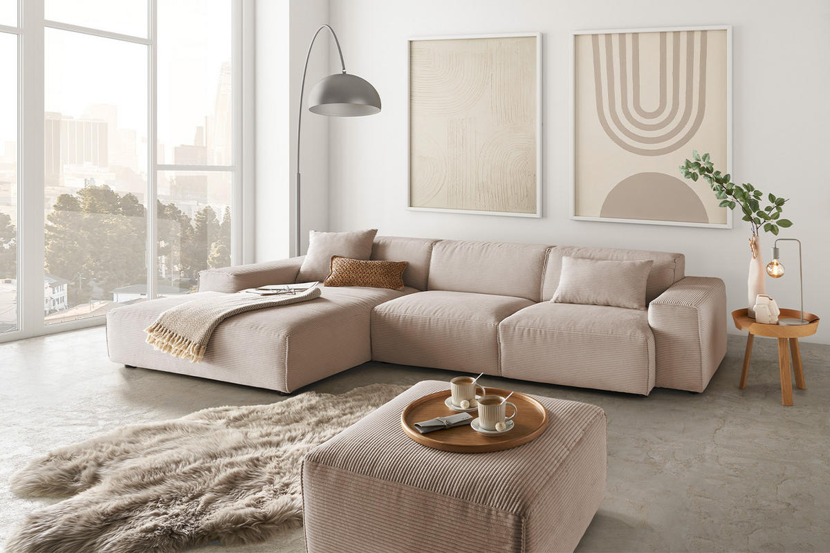 ECKSOFA RANI Taupe Cord - Taupe/Schwarz, Kunststoff/Textil (299/189cm) - KAWOLA