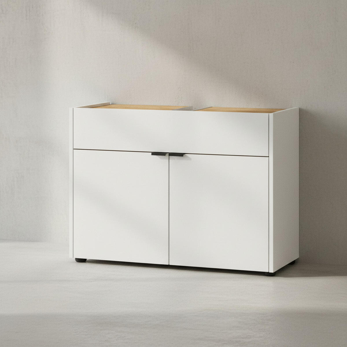 UNTERSCHRANK 80x34x60 cm stoßfest mit Siphonaussparung und Easy-Clean-Oberfläche, Weiß-Beige 80x34x60 cm - Weiß, Holz/Metall (80/60/34cm) - KADIMA DESIGN