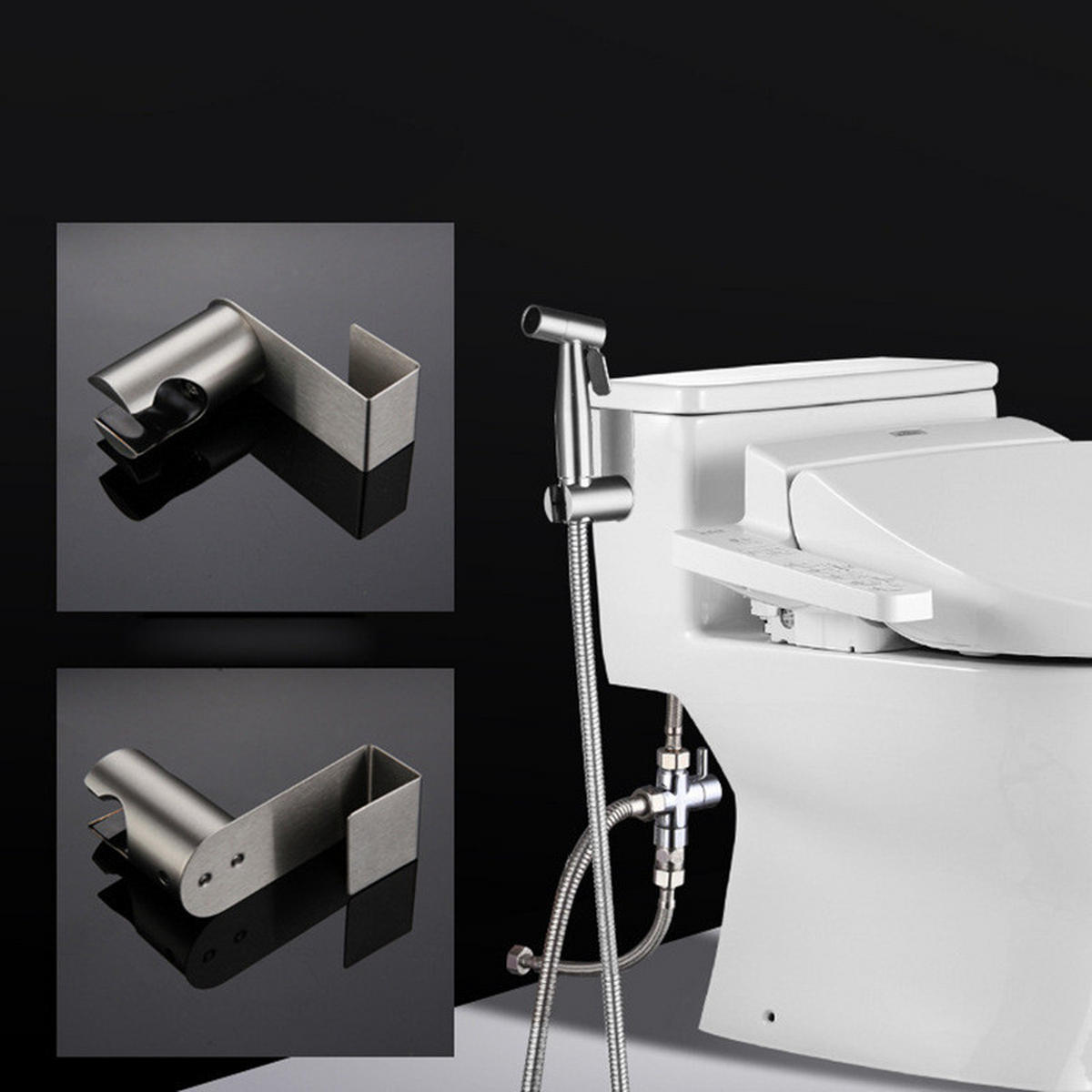 WC-BIDET-AUFSATZ– Silber – Handspülung – G1/2 Kupferumsteller - Silberfarben, Metall (20/8/16.5cm)