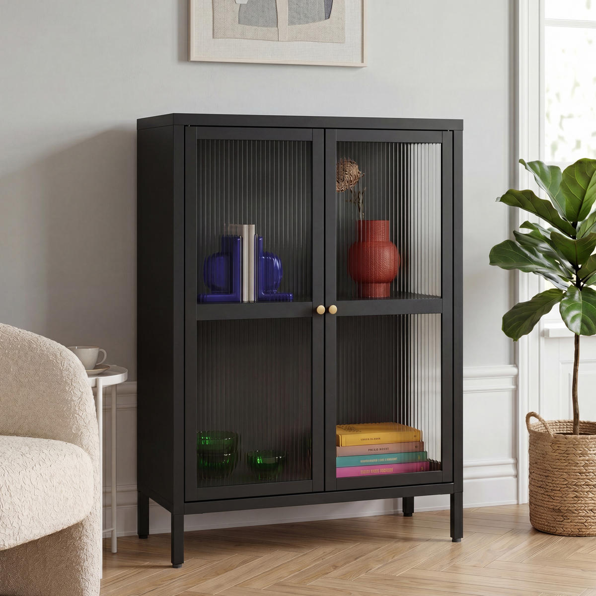 VITRINE Säkylä - Schwarz, Glas/Metall (64/84/35cm) - [en.casa]
