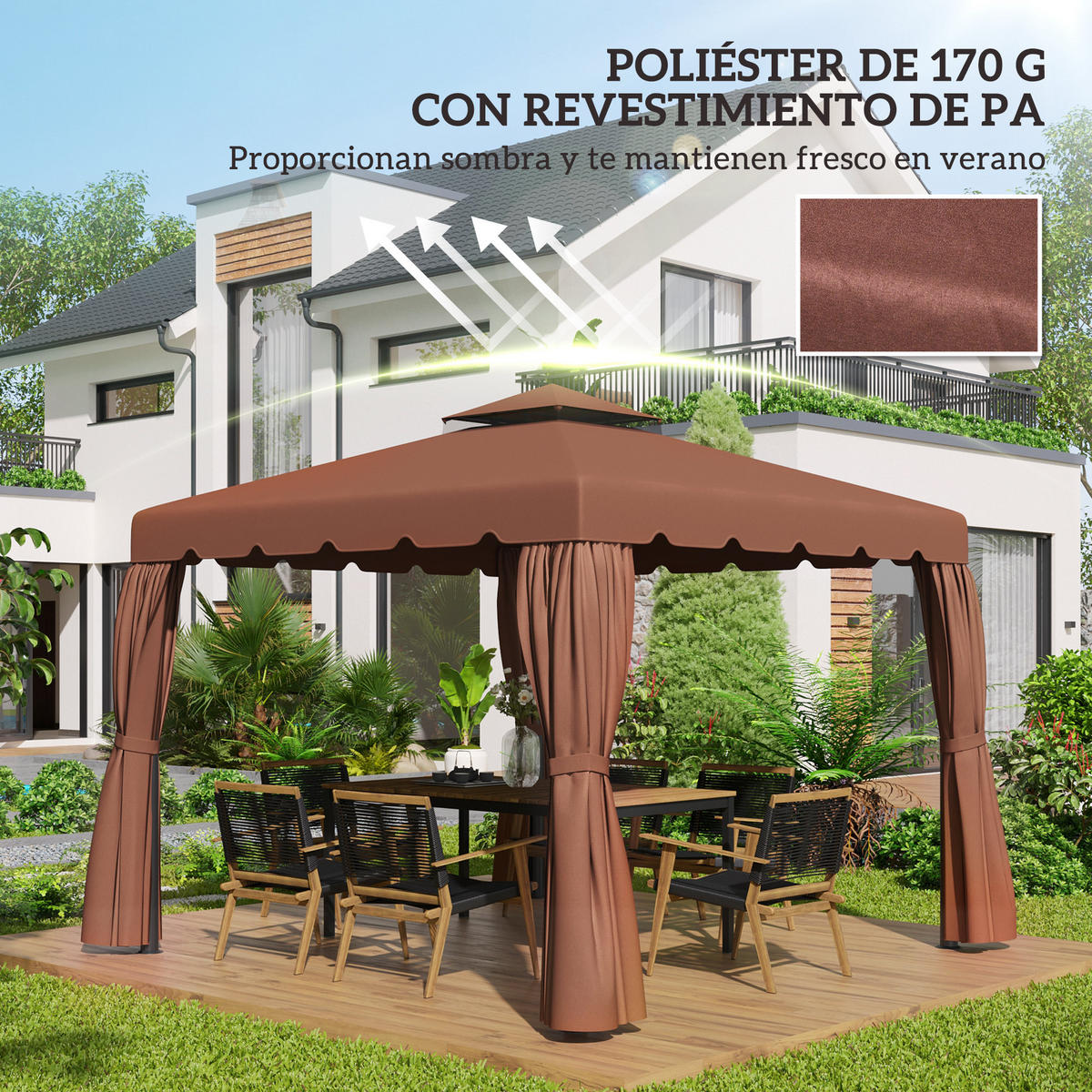 ERSATZDACH, 3x3 m für Pavillon, Doppeldach mit 8 Abflusslöchern, kaffeefarben - Multicolor, Kunststoff (300/300cm) - FORIOUS