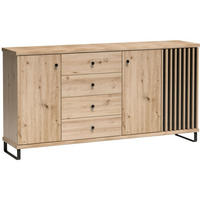 KOMMODE Caya mit drei Türen, vier Schubladen und Metallbeinen, 180 cm - Schwarz/Eiche Artisan, Holzwerkstoff/Metall (183/85/41cm) - Beautysofa