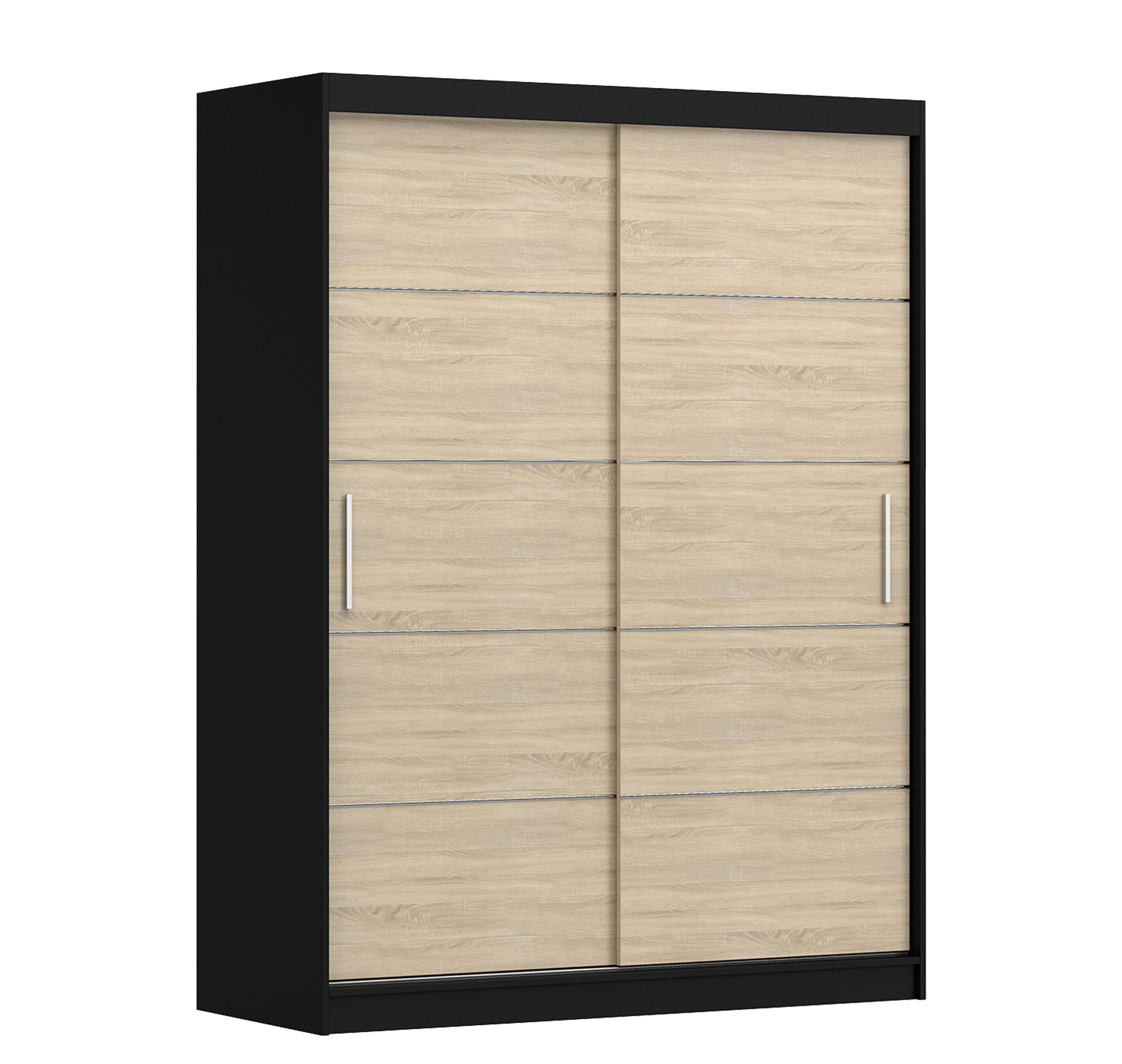 SCHIEBETÜRENSCHRANK - Lara 06 - Schwarz + Sonoma - Schwarz/Sonoma Eiche, Holzwerkstoff/Metall (150/200/61cm) - Möblo