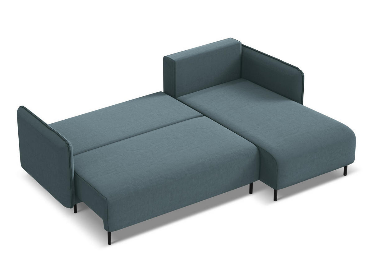 ECKSOFA mit Schlaffunktion Samt Stoff Blau - Blau/Petrol, Holz/Textil (236/162cm) - Makamii