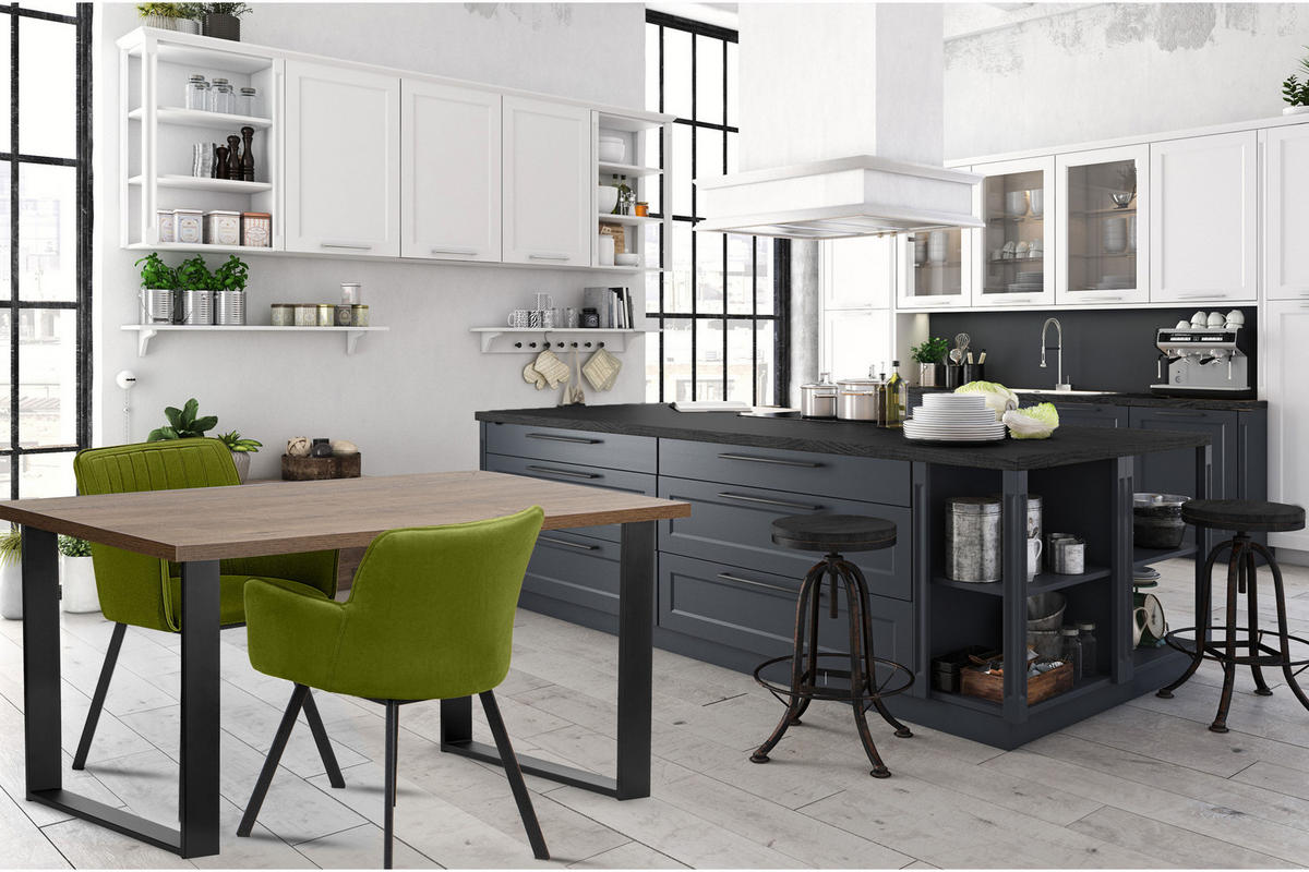 ESSTISCH CETO rechteckig Loft-Stile, eiche lefkas - Eichefarben/Dunkelbraun, Holz/Metall (80/125/77cm) - KONSIMO®
