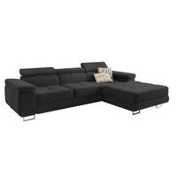 ECKSOFA ELMA R-S Schwarz Velours-Stoff mit Schlaffunktion - Schwarz, Holz (280/205cm) - MASSENO