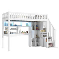 HOCHBETT 90x200cm Weiß LED-Licht Ablageleiter Regale Schreibtisch - Weiß, Holz (90/200cm) - FLIEKS