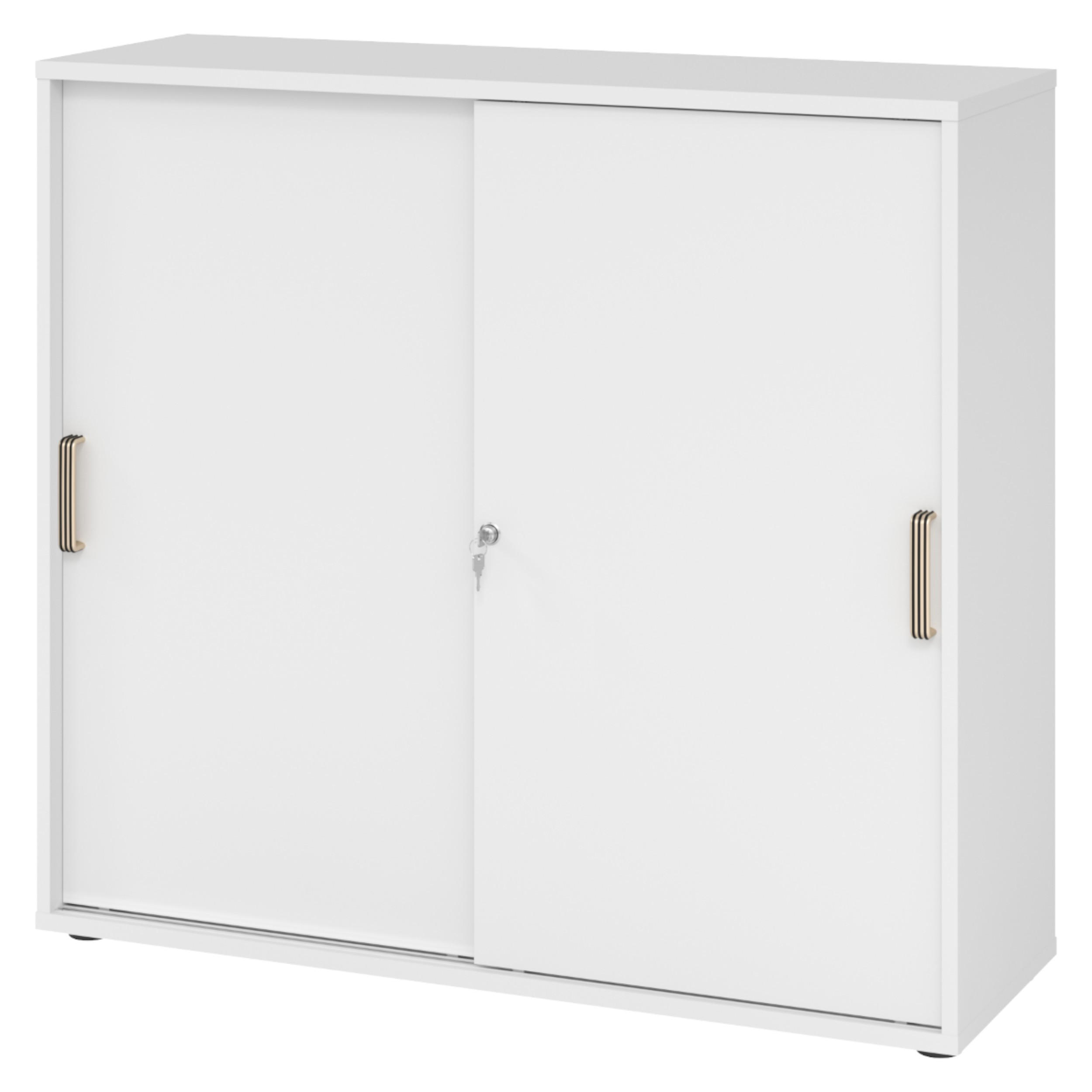 SCHIEBETÜRENSCHRANK - 3 Ordnerhöhen 40/120/110 cm in Weiß Streifengriff (Kunststoff) - Weiß, Holzwerkstoff (120/110/40cm) - bümö
