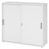 SCHIEBETÜRENSCHRANK - 3 Ordnerhöhen 40/120/110 cm in Weiß Streifengriff (Kunststoff) - Weiß, Holzwerkstoff (120/110/40cm) - bümö
