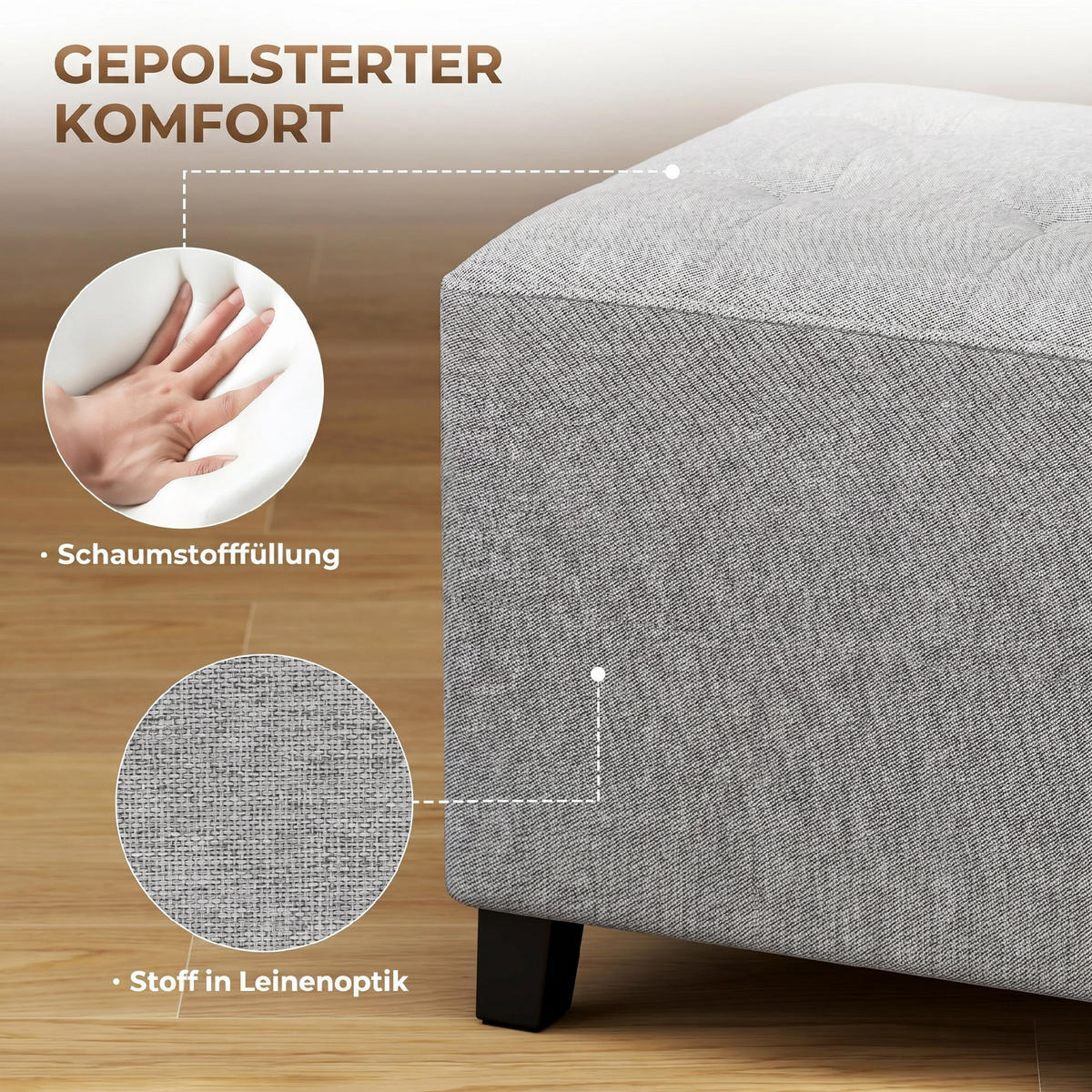 HOCKER Polyester Hellgrau - Hellgrau, Textil (35/35/35cm) - HOMCOM
