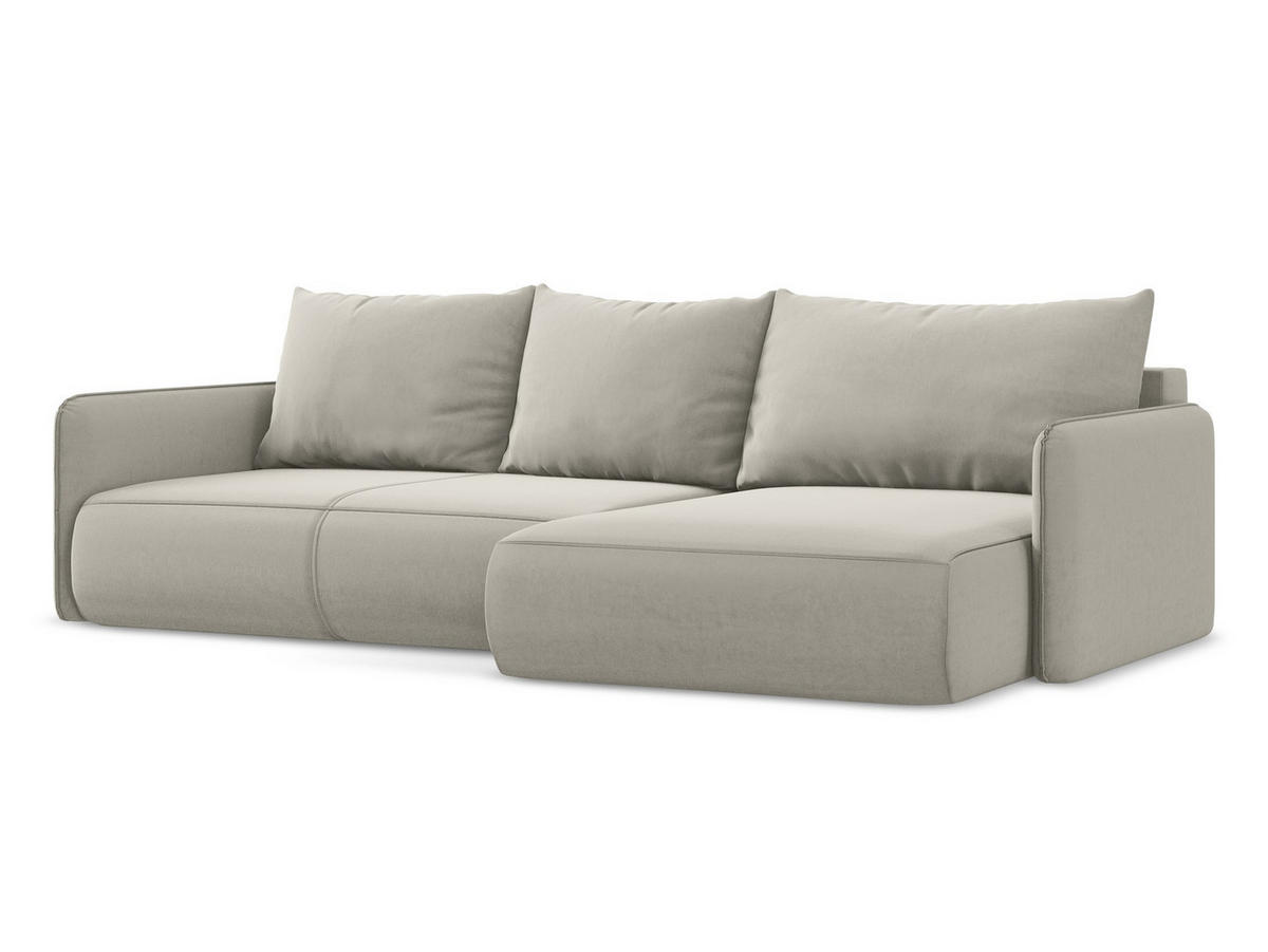 ECKSOFA mit Schlaffunktion Samt Stoff Creme - Perlmutt/Creme, Kunststoff/Textil (240/148cm) - Makamii