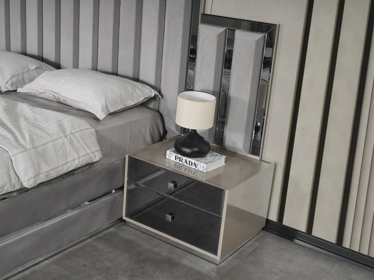 BETTANLAGE Vionera Typ-2 Bett mit Kopfteil 2 Nachttischen und Kommode - Beige, Holzwerkstoff (160/200cm)