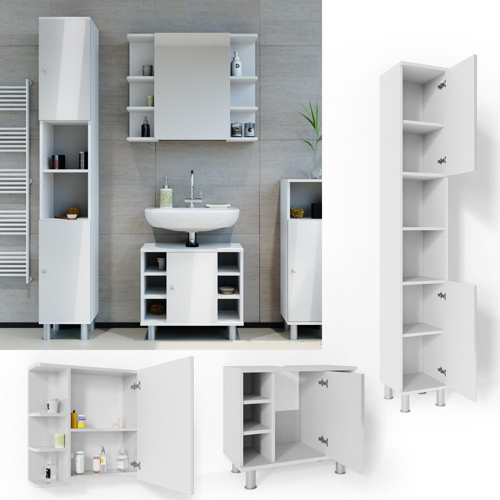 BADMÖBEL-SET Fynn Weiß Hochglanz 3 Teile, mit Hochschrank - Weiß Hochglanz/Weiß, Holzwerkstoff (60/54/32cm) - Vicco