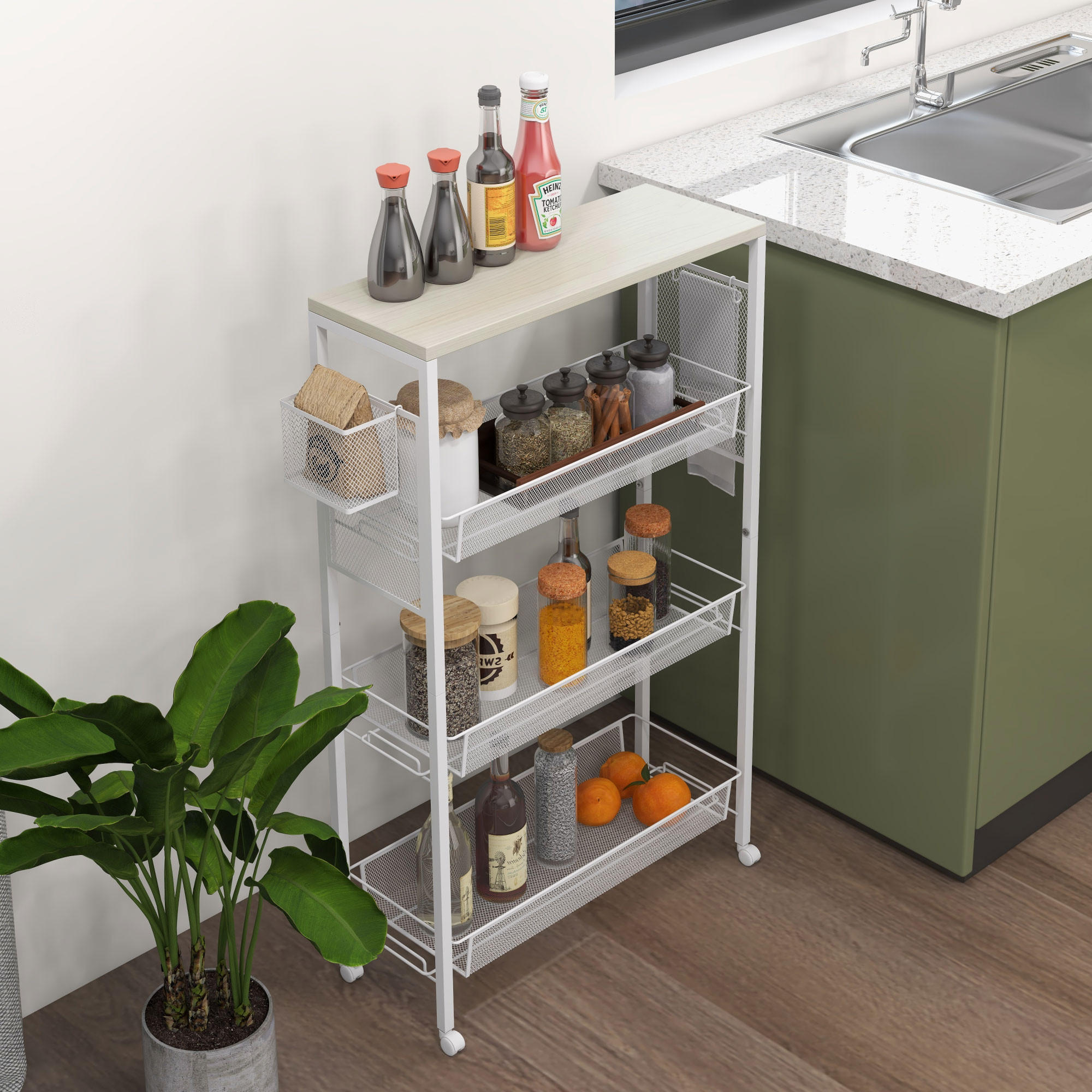 KÜCHENWAGEN, Spanplatte, Stahl, Weiß - Weiß, Kunststoff (18.5/87/58cm) - HOMCOM