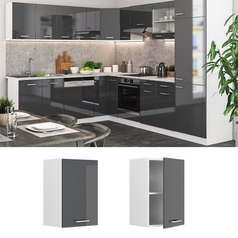HÄNGESCHRANK R-Line Anthrazit Hochglanz 40 cm - Schwarz Hochglanz/Anthrazit, Holzwerkstoff (40/60/31cm) - Vicco