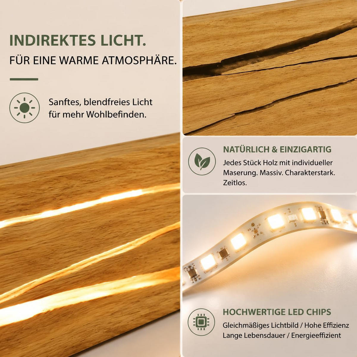 LED WANDLEUCHTE Olenly 50/8/3 cm - Braun, Holz/Metall (8/3/50cm) - ZMH