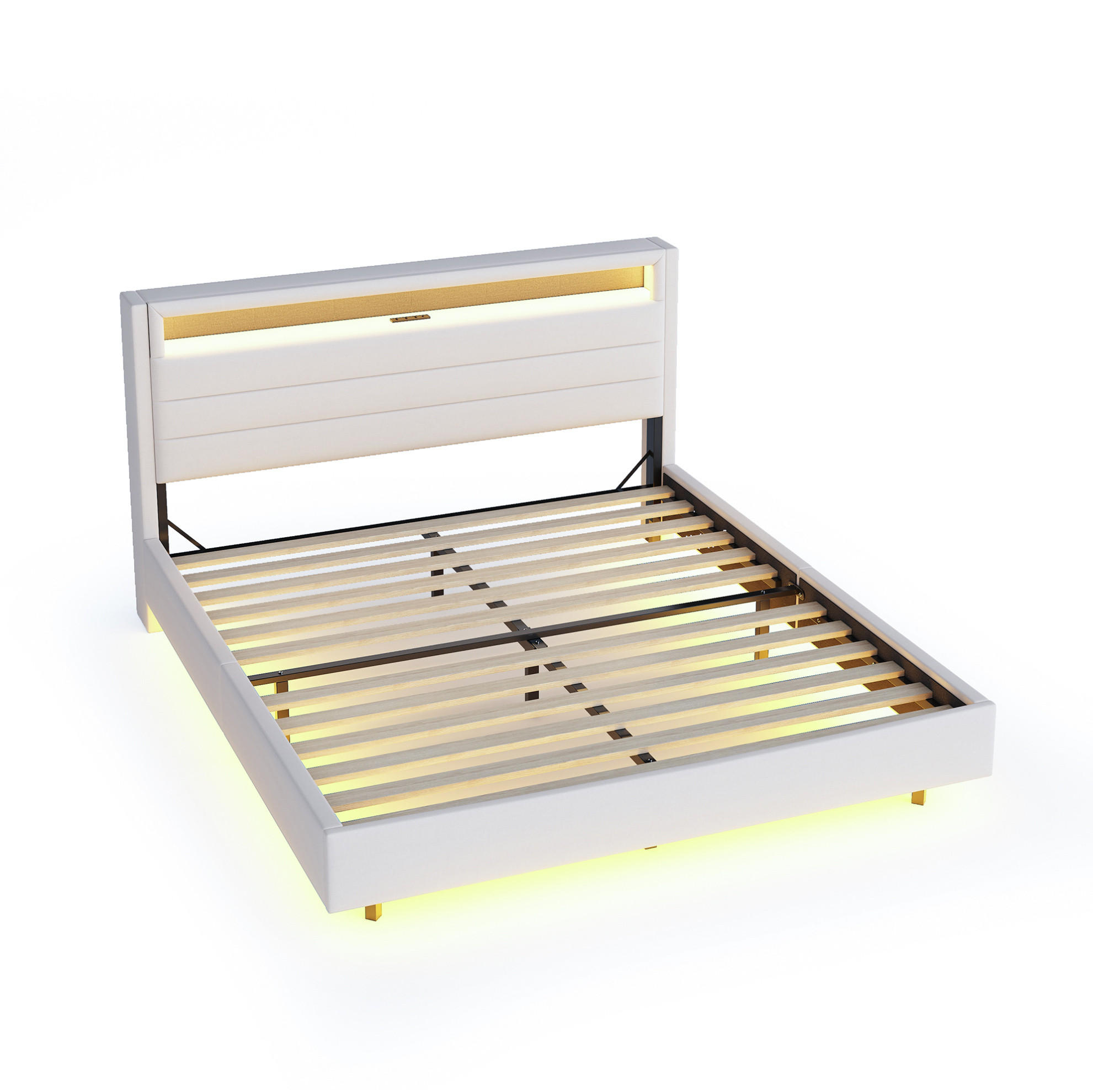 POLSTERBETT 160/200 cm Beige aus Stoff mit LED und USB-Steckdose - Beige, Textil (160/200cm) - OKMYHOME