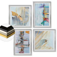 WANDBILDER 4er Set - 50x50 cm & 40x60 cm Silberner Rahmen - Abstrakte Gemäldekompositionen - Silberfarben, Kunststoff (50/50cm) - ArtPrintCave
