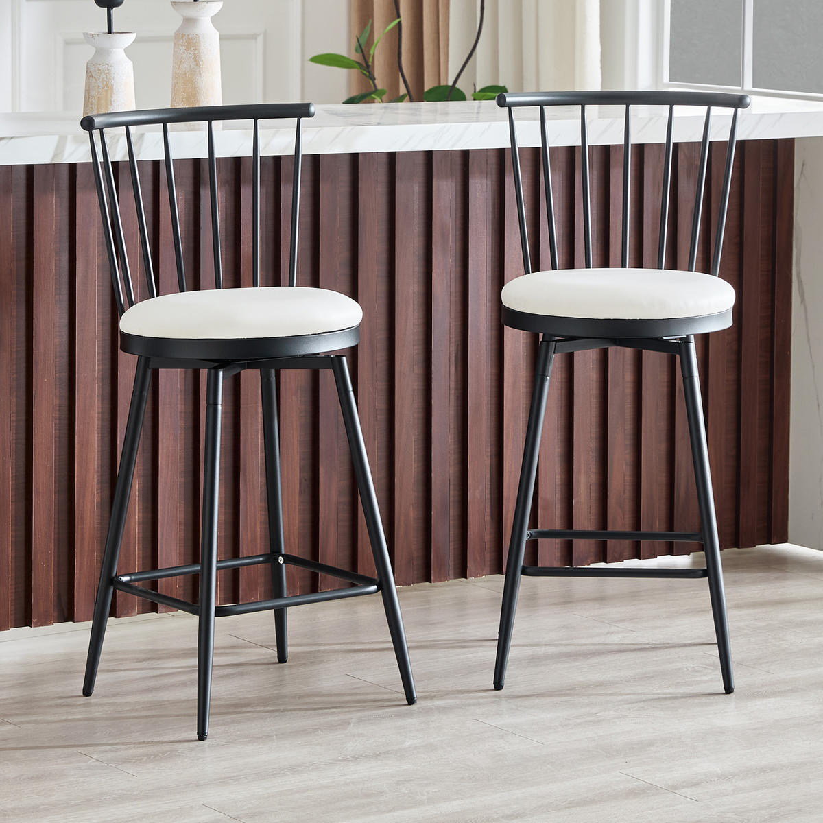 BARHOCKER DE-36667 2er Set mit PU-Bezug und Metallgestell Weiß - Weiß, Metall (39/96/39cm) - ComfortXL
