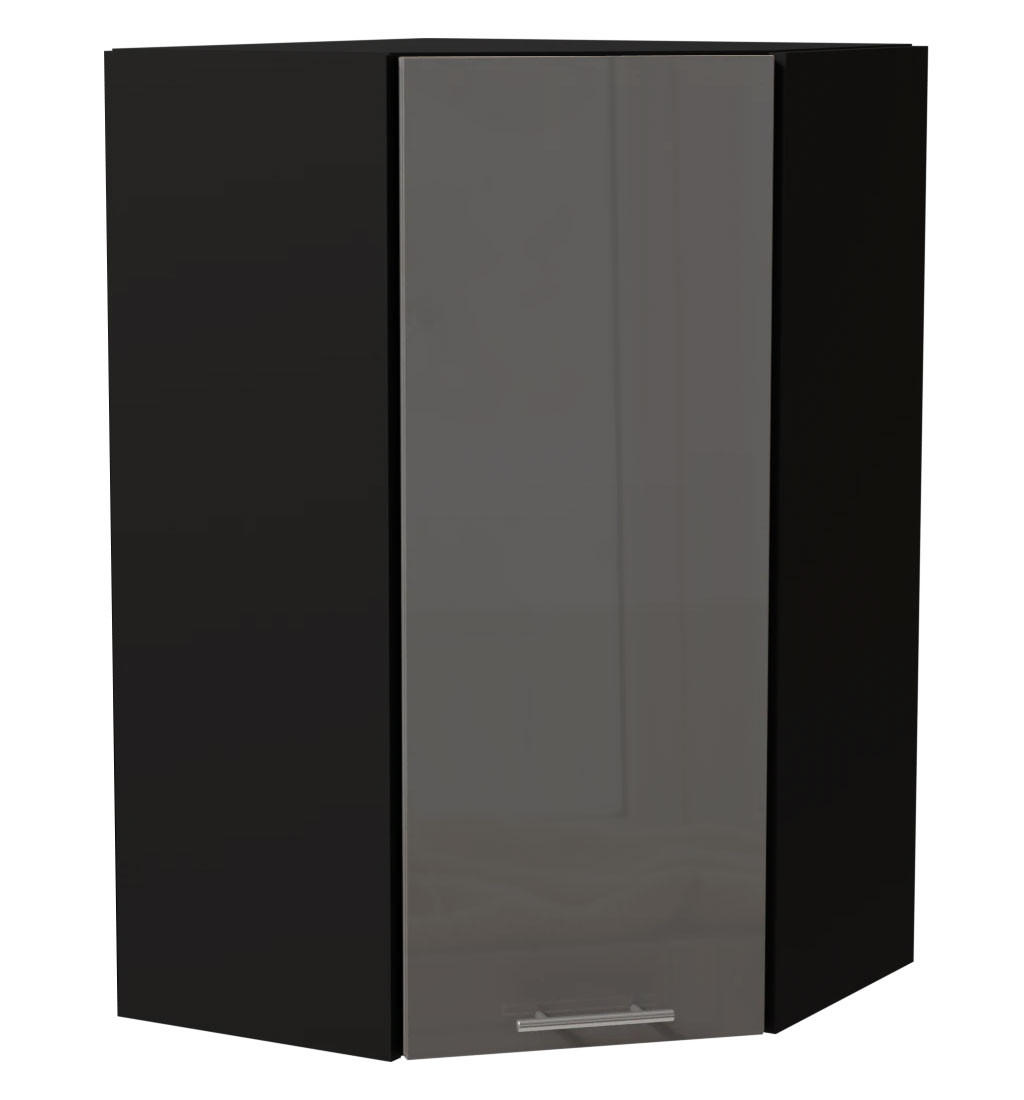 ECK-HÄNGESCHRANK Essen W4/10/60 Grau Hochglanz / Schwarz Matt 60 / 60 / 96cm - Schwarz/Grau, Holz/Holzwerkstoff (60/96/60cm) - Feldmann-Wohnen