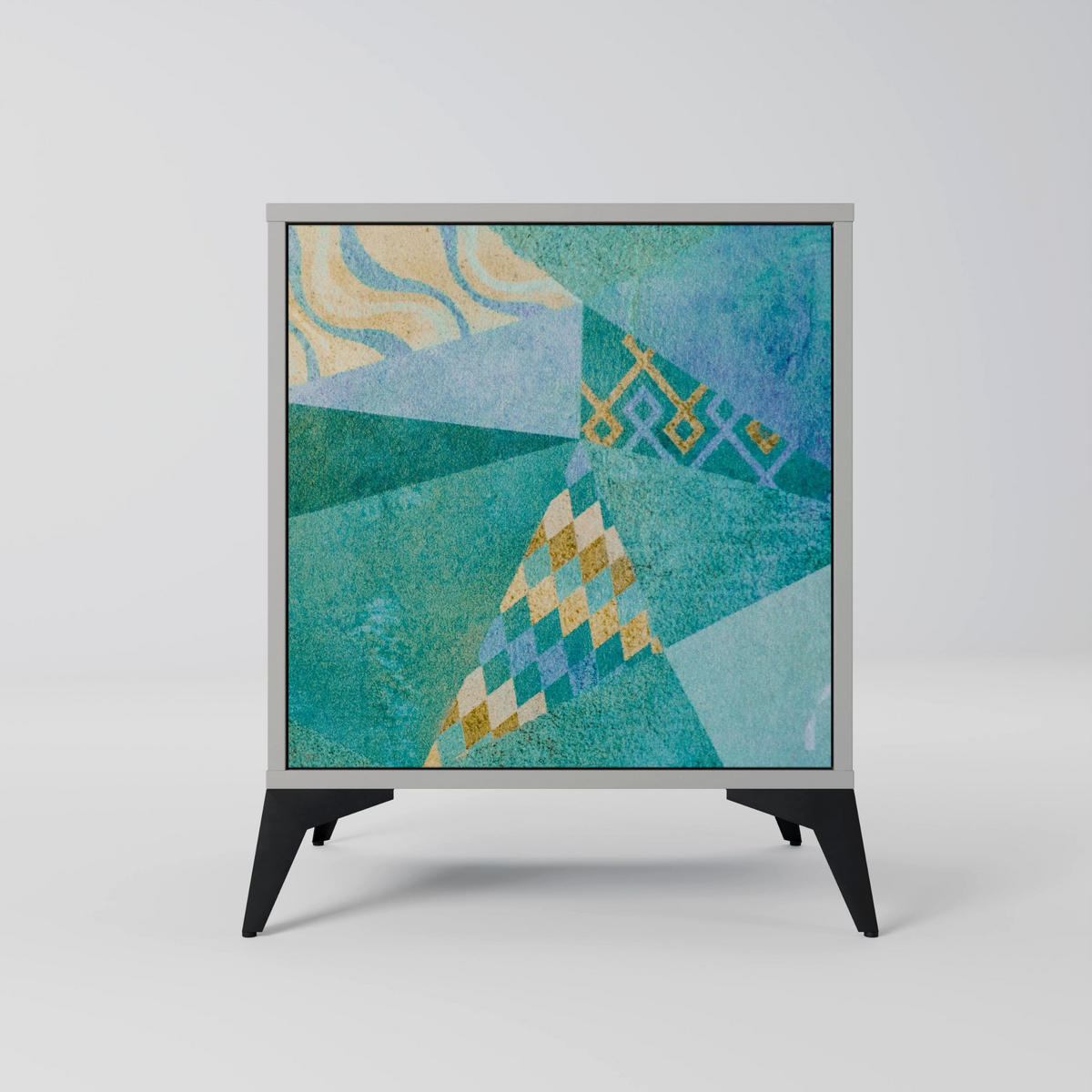 SIDEBOARD SPECTRUM SPLENDOR, Grau, 57,5x42x70,5 cm, Schwarze Metall-Sternfüße - Multicolor/Schwarz, Holzwerkstoff/Metall (57.5/70.5/42cm) - SpaceRebels