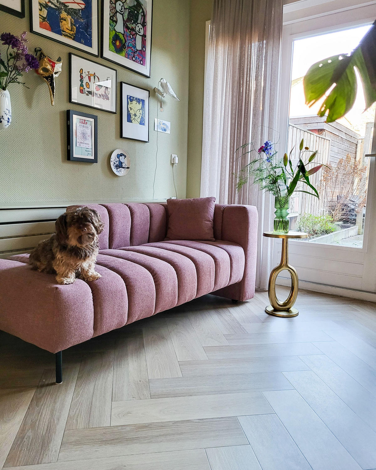 CHAISELONGUE-RECHTSSEITIGE Stoff Rosa Lannils - Pink/Schwarz, Textil (173/73/79cm) - Beliani