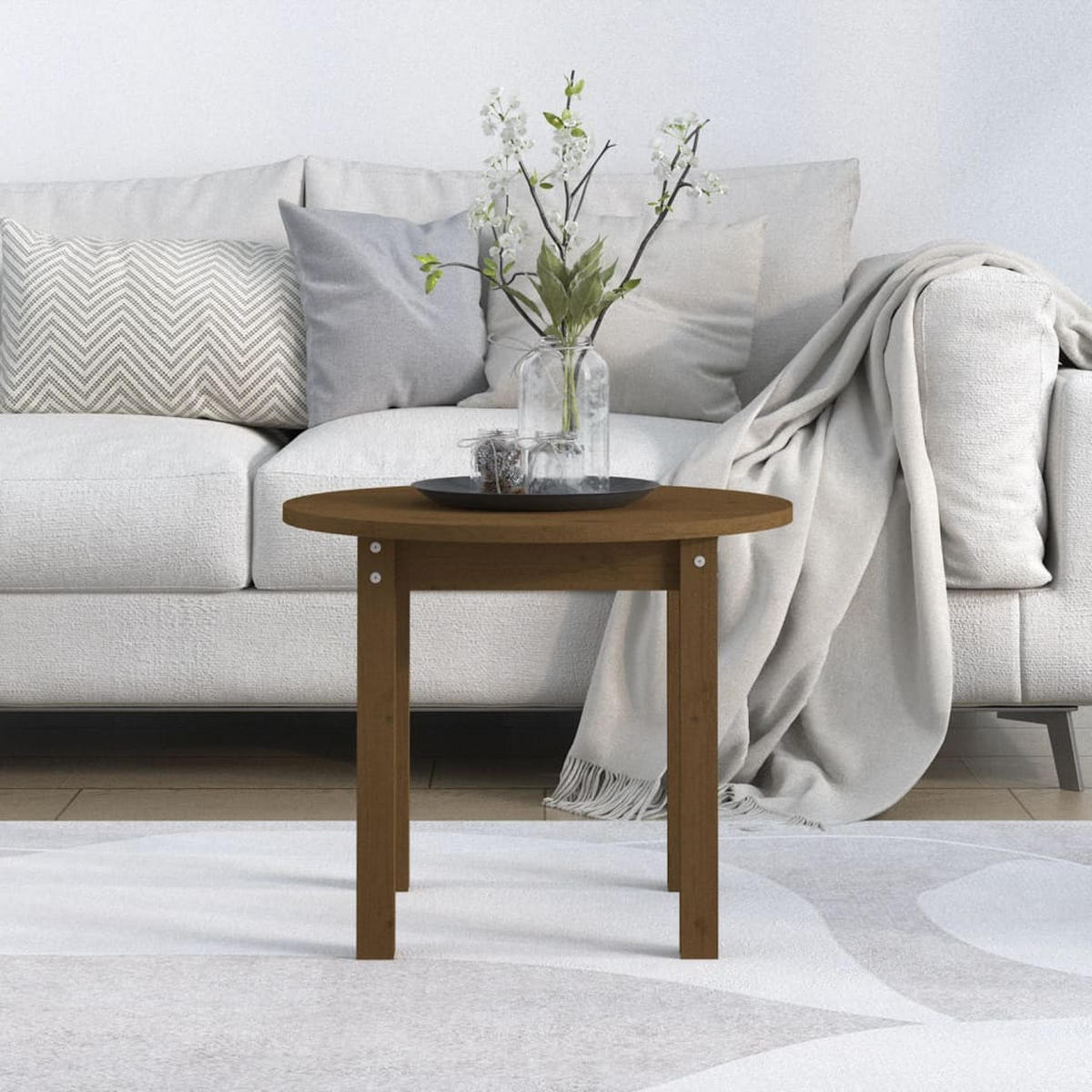 COUCHTISCH Honigbraun Ø 55x45 cm Massivholz Kiefer - Dunkelbraun, Holz (55/55/45cm) - furnicato