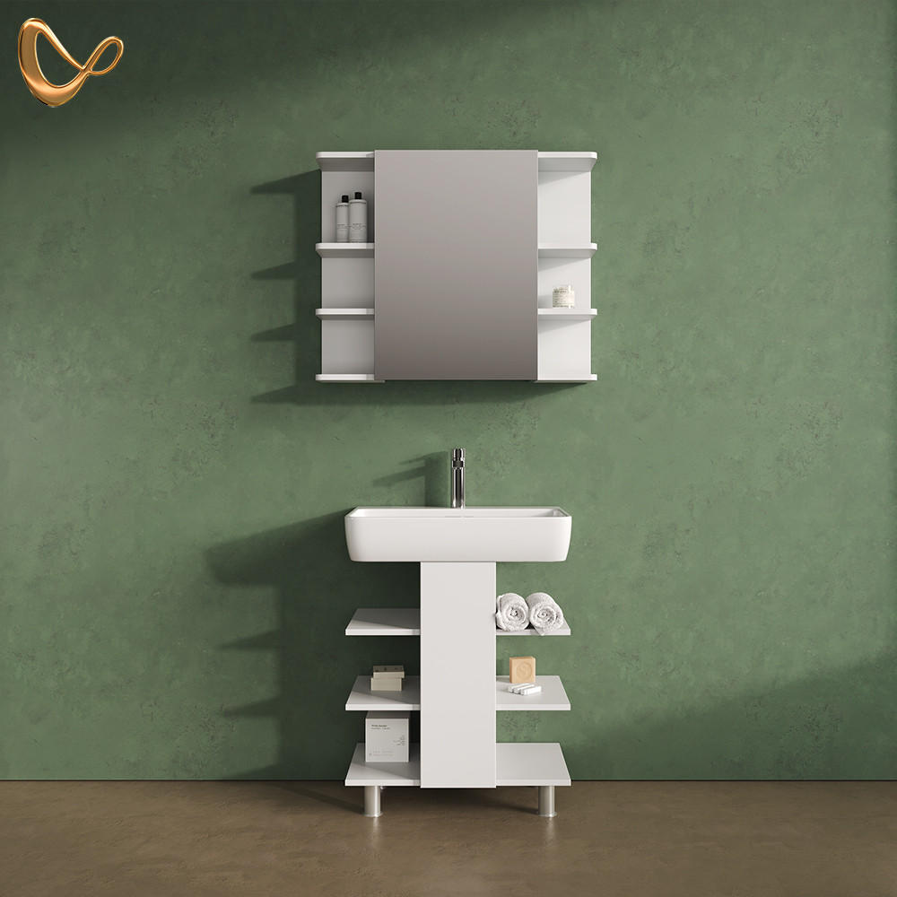 BADMÖBEL-SET Fucino Weiß 2 Teile, Waschbeckenunterschrank und Bad Spiegelschrank - Weiß, Holzwerkstoff (79.6/64/36.6cm) - Livinity®