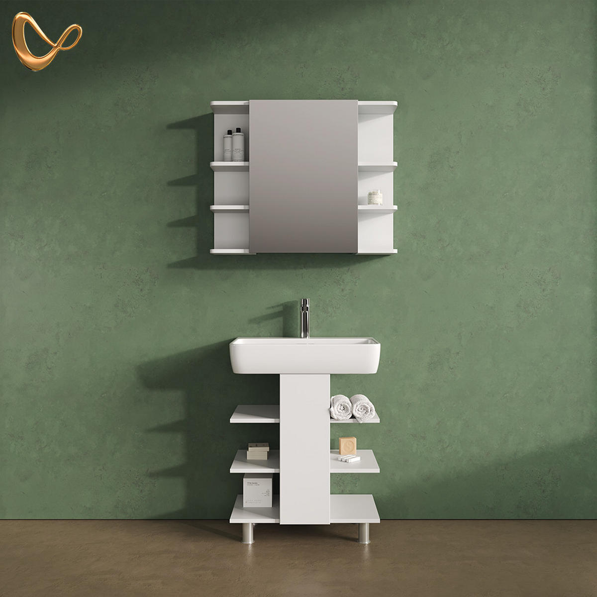BADMÖBEL-SET Fucino Weiß 2 Teile, Waschbeckenunterschrank und Bad Spiegelschrank - Weiß, Holzwerkstoff (79.6/64/36.6cm) - Livinity®