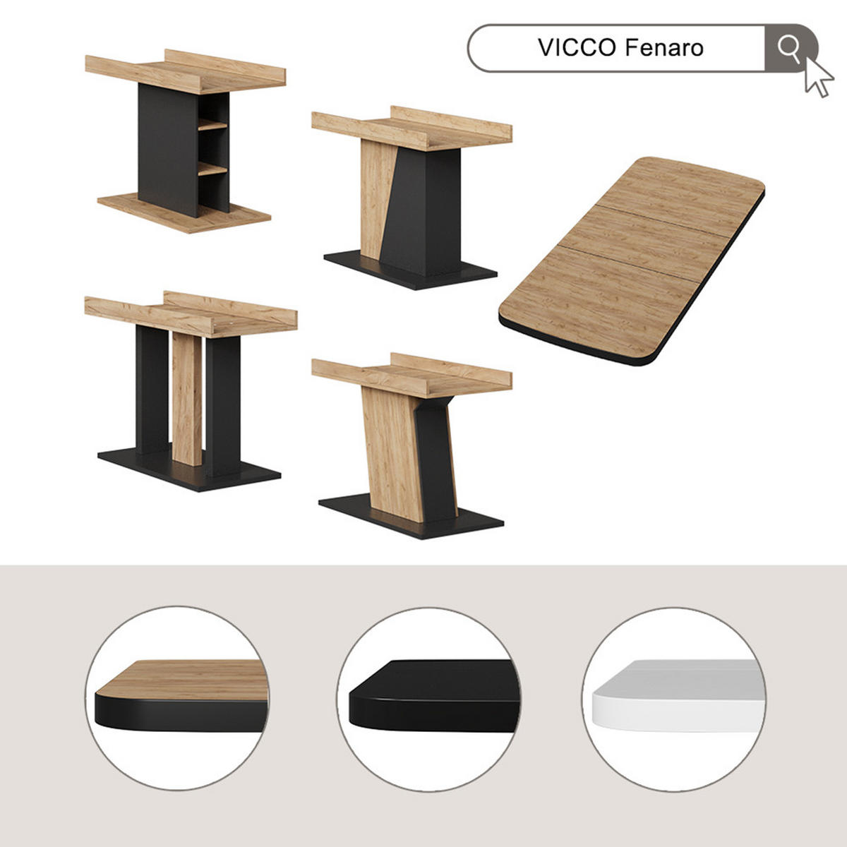 ROZKLÁDACÍ JÍDELNÍ STŮL Fenaro Černá - černá, kompozitní dřevo (80/120/77.3cm) - Vicco
