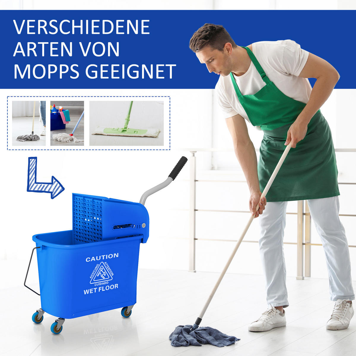 PUTZWAGEN Kunststoff Blau - Blau, Kunststoff (27/70.5/60cm) - HOMCOM