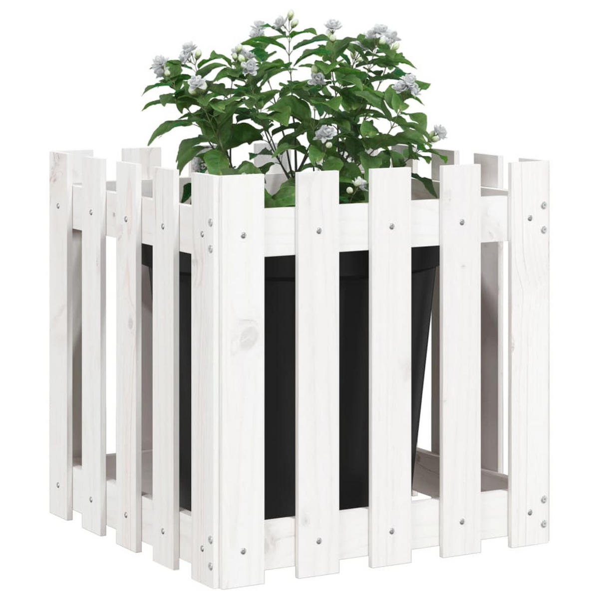 PFLANZKÜBEL Lattenzaun-Design Weiß 50x50x50cm Massivholz Kiefer - Weiß, Holz (50/50/50cm)