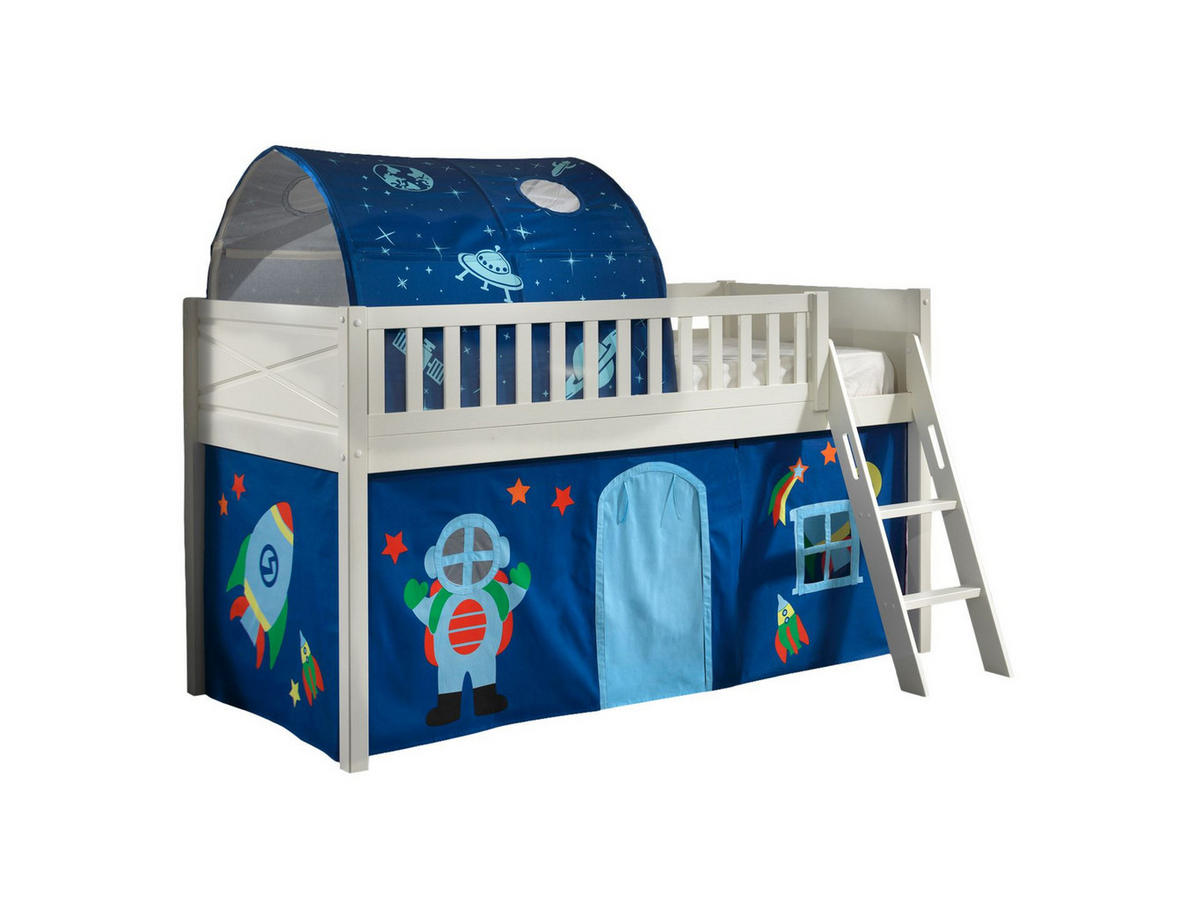 KINDERBETT Karyl 208x114x135 Massivholz Weiß Textilset Astro 2 - Blau/Weiß, Holz (90/200cm) - 58aufmkessel