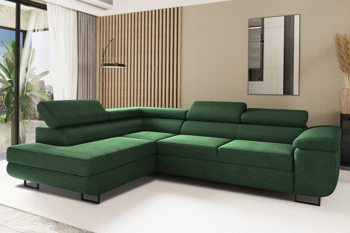 ECKSOFA ATOMIC Mit Schlaffunktion, Stoff Poso, Grün, Links - Grün, Holz (203/277cm) - Kaiser Möbel