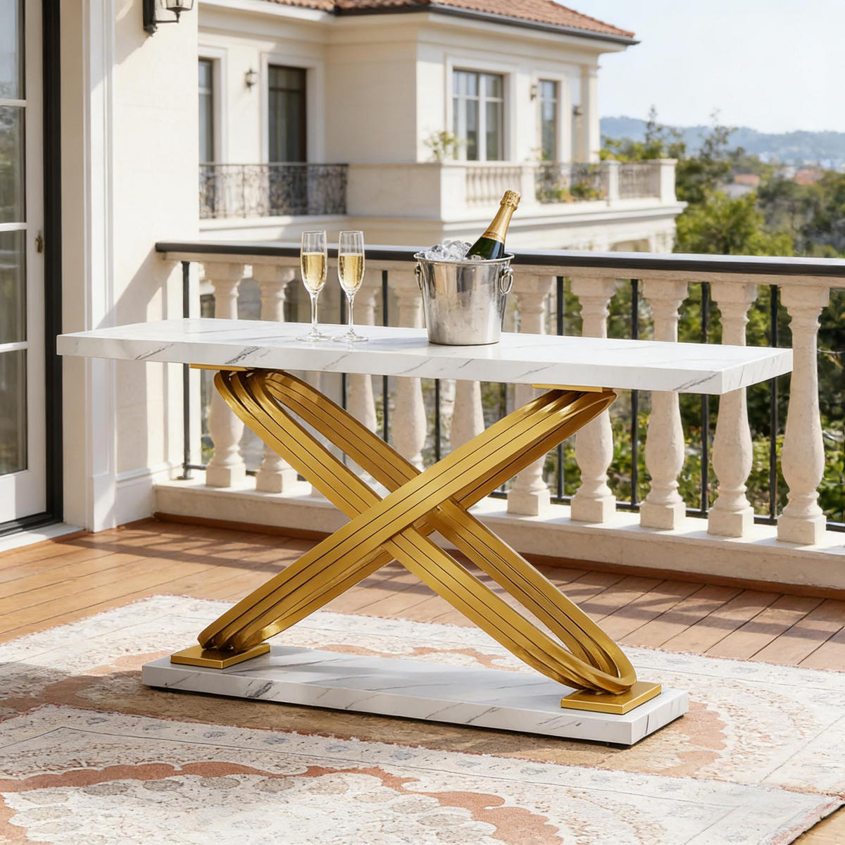 KONSOLENTISCH Weiß-Gold 140/35/80 cm - Goldfarben, Metall (35/140/80cm) - PANGIVO